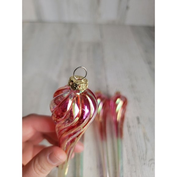 Iridescent long Red Twisted glass ornament Xmas set - Picture 6 of 7